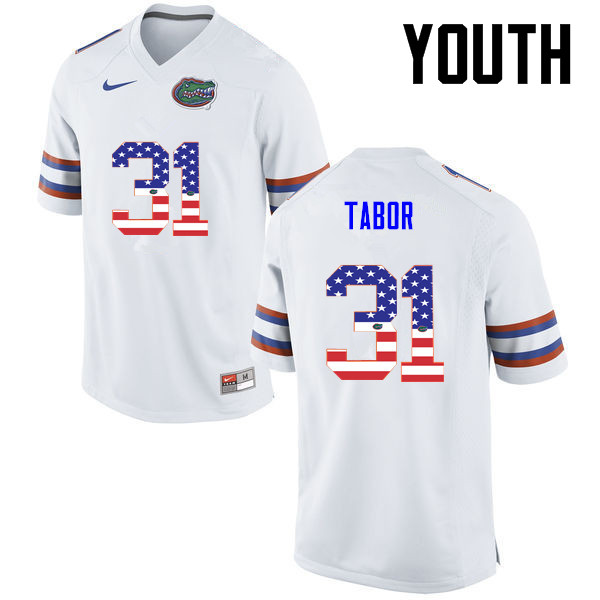 Youth Florida Gators #31 Teez Tabor College Football USA Flag Fashion Jerseys-White - Click Image to Close
